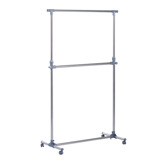 HOMCOM Heavy Duty Clothes Hanger Garment Rail Hanging Display Stand Rack w/ Wheels Adjustable