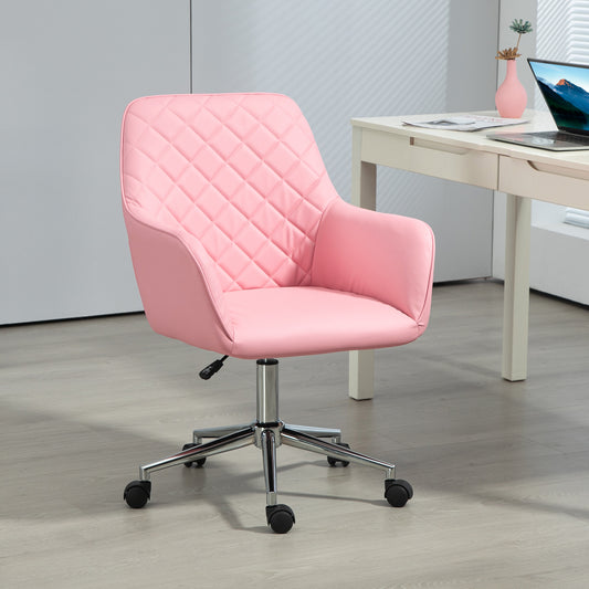 Vinsetto Office Desk Chair, Leather-Feel Fabric Computer Swivel Chair with Rolling Wheels and Adjustable Height for Home, Pink