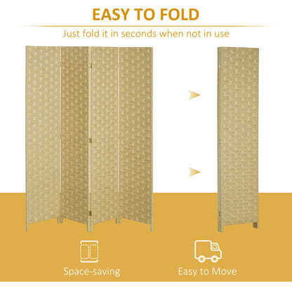 HOMCOM 4-Panel Room Dividers, Wave Fibre Freestanding Folding Privacy Screen Panels, Partition Wall Divider for Indoor Bedroom Office, 170√Ç cm, Brown