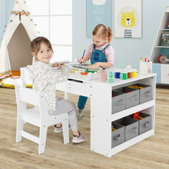 2-in-1 Kids Art Table and Art Easel Set with Chairs-White