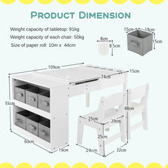 2-in-1 Kids Art Table and Art Easel Set with Chairs-White