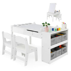 2-in-1 Kids Art Table and Art Easel Set with Chairs-White