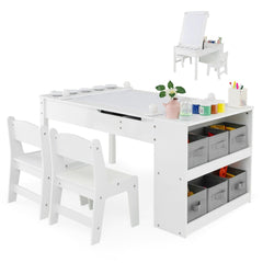 2-in-1 Kids Art Table and Art Easel Set with Chairs-White