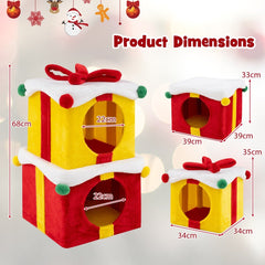 Indoor 2-Storey Cute Christmas Cat House with Bow-Colourful