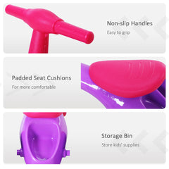 HOMCOM Baby Balance Bike Toddler Training Walker Smooth Rubber Wheels Ride on Toy Storage Bin Gift for Boys Girls Violet Fuchsia