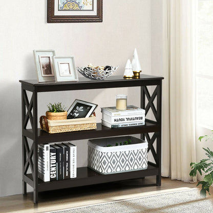 Industrial 3-Tier Console Table with Storage Shelf-Brown