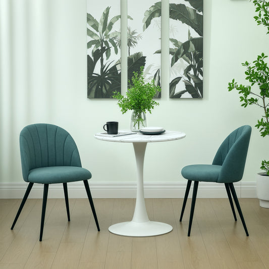 HOMCOM Velvet Dining Chairs Set of 2, Modern Upholstered Kitchen Chairs with Metal Legs, Shell Backrest and Padded Seat for Dining Room, Bedroom, Living Room, Vanity, Green
