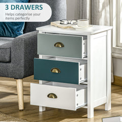 HOMCOM Bedside Table Set of 2 Chest of 3 Drawers Shabby Chic Nightstands with Metal Handle Sofa Side Table for Living Room, Bedroom,Grey and blue