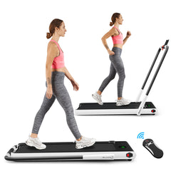 Folding Treadmill with LED Display Bluetooth Speaker-White