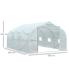 Outsunny Walk-In Polytunnel Greenhouse Warm House Garden Tunnel Shelter Plant Shed with Door and Windows, Galvanised Steel Frame, 4.5 x 3 x 2m, White