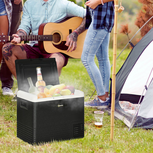 Outsunny 50L Car Refrigerator, Portable Compressor Car Fridge Freezer, Electric Cooler Box with 12/24V DC and 110-240V AC for Camping, Driving, Picnic, Down to -20√¢‚Äû∆í