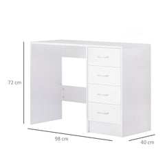 HOMCOM Computer Desk with Drawers, Dressing Table, High Gloss Home Office Writing Workstation, White