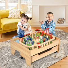 100 Pcs Kid's Wooden Train Railway Track Set Table