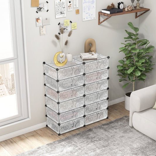 24 Pairs Shoe Rack Organizer with 12-Cube DIY Modular-White