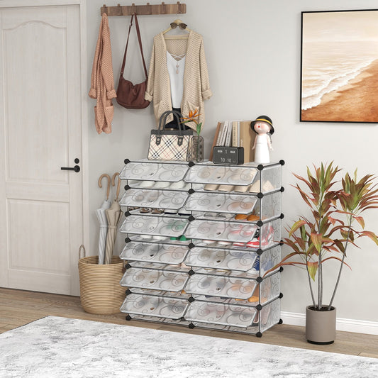 24 Pairs Shoe Rack Organizer with 12-Cube DIY Modular-White