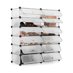 24 Pairs Shoe Rack Organizer with 12-Cube DIY Modular-White