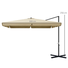 Outsunny 3m Cantilever Parasol, with Four-Position Canopy - Khaki