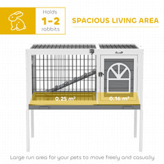 PawHut Wooden Rabbit Hutch, Guinea Pig Cage, with Removable Tray, Openable Roof, Grey