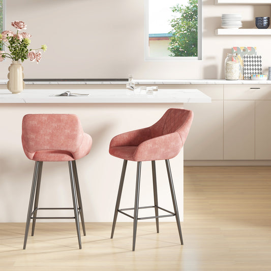 HOMCOM Set of Two Velvet-Feel Bar Stools - Pink