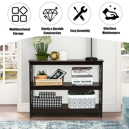 Industrial 3-Tier Console Table with Storage Shelf-Brown