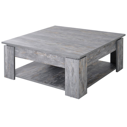 HOMCOM 2 Tier Wood Coffee Table Side Table Bottom Storage Shelf Simple Modern Living Room Grey Wood Grain