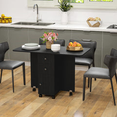 HOMCOM Multi-Storage Six-Person Drop Leaf Dining Table - Distressed Black