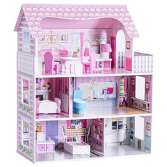 Wooden Dolls House Playset with Furniture and Accessories