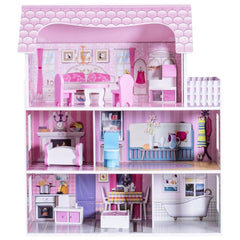 Wooden Dolls House Playset with Furniture and Accessories