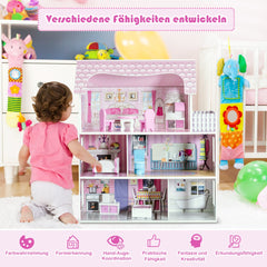 Wooden Dolls House Playset with Furniture and Accessories