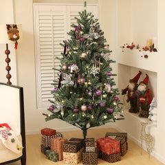 HOMCOM 6ft Artificial Christmas Tree, with Purple Decorations and Lights