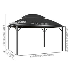 Outsunny 4 x 3m Aluminium Frame Hard Gazebo, with Accessories - Black