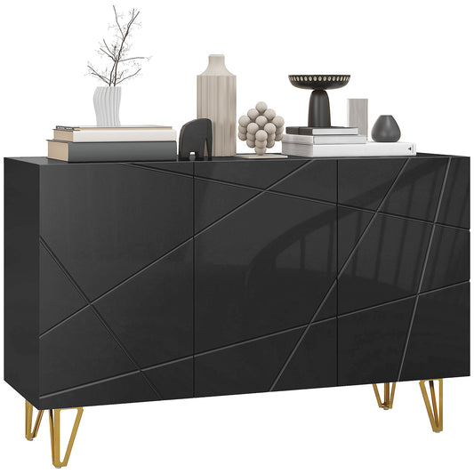 HOMCOM Modern Luxe High Gloss Sideboard with Golden Hairpin Legs, Black