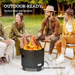 Outsunny Smokeless Steel Fire Pit, with Poker - Grey