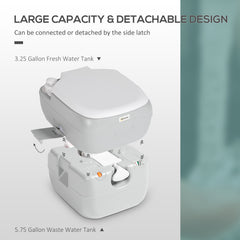 مرحاض محمول للكبار من Outsunny، مرحاض تخييم سعة 22 لترًا مع مقعد وغطاء ومضخة بمقبض مضاد للتسرب، مرحاض سفر خارجي مع خزانات قابلة للفصل للتخييم والقوارب والمشي لمسافات طويلة والسفر والمركبات الترفيهية، رمادي