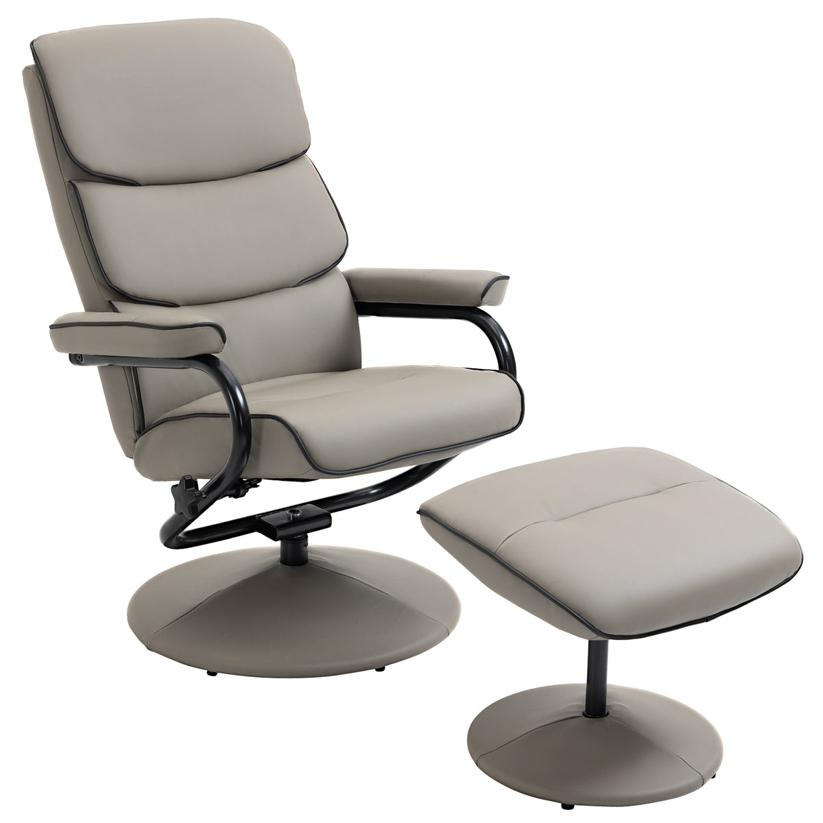 HOMCOM Recliner Chair with Ottoman 360√Ç¬∞ Swivel Faux Leather High Back Armchair w/ Footrest Stool for Home Office