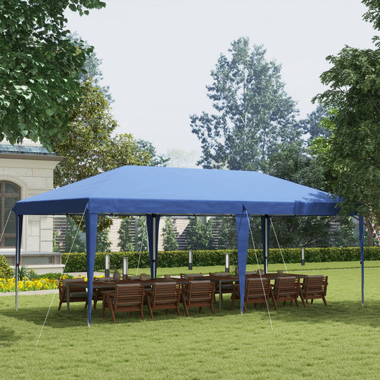 Outsunny Pop Up Gazebo 3 x 6m, Foldable Canopy Tent, Height Adjustable Wedding Awning Canopy w/ Carrying Bag, Blue