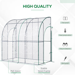 Outsunny Walk-In Greenhouse, Lean-to Small Greenhouse with Zipped Roll Up Doors, Tomato Greenhouse with Plastic Cover and Sloping Top for Flowers, Vegetables and Herbs, 214cm x 118cm x 212cm, Clear