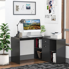 HOMCOM L-Shaped Computer Desk with Storage Compartments, Drawer and Cabinet, Laptop PC Corner Table, Home Office Workstation, 120 x 115 x 76cm, Black