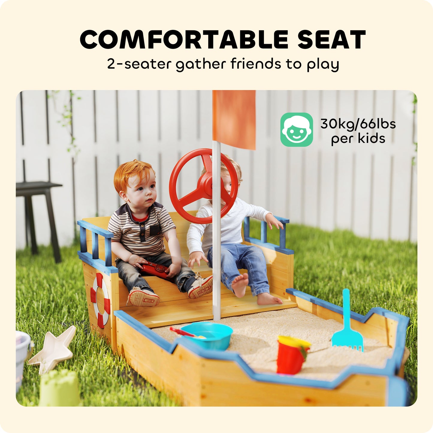 Outsunny Sand pit Kids Children Sandpit Wooden Pirate Ship Sandboat Outdoor Backyard Playset w/Bench Bottom Liner