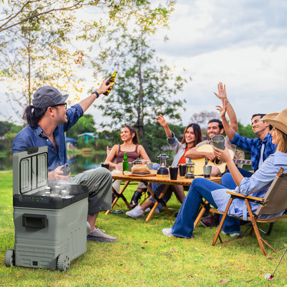 Outsunny 45L Car Fridge Freezer Dual Zone, Portable Camping Fridge 12V/24V DC & 100-240V AC, Electric Cool Box -20√¢‚Äû∆í-20√¢‚Äû∆í with Wheels and LED Light, for Travel, RV, Road Trip, Picnic