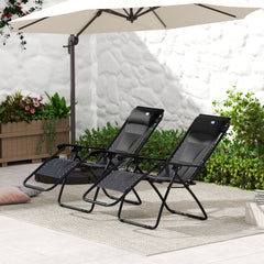 Outsunny Zero Gravity Lounger Chair Set of 2, Folding Reclining Patio Chair with Padded Seat, Cup Holder, Soft Cushion and Headrest for Poolside, Camping, Black