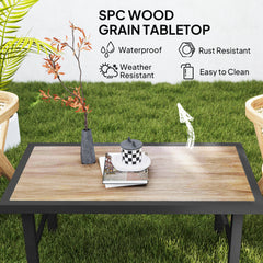 Outsunny Metal Garden Coffee Table, Outdoor Side Table with SPC Woodgrain Tabletop for Outside, Garden, Balcony, Porch, 100 x 53 x 46cm, Brown Wood Effect