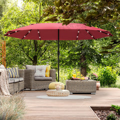 Outsunny 4.4m Double-Sided Sun Umbrella Patio Parasol LED Solar Lights Red