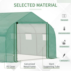 Outsunny Walk-in Polytunnel Garden Greenhouse, Outdoor Mesh Door Greenhouse with PE Cover and 6 Windows, 3.5 x 3 x 2m, Green