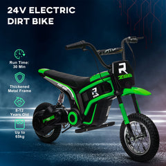 HOMCOM 24V Electric Motorbike with Twist Grip Throttle, Music, Horn, 12" Pneumatic Tyres, 16km/h Max Speed - Green