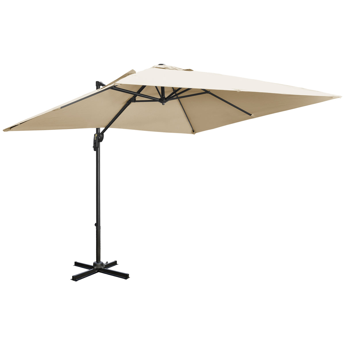 Outsunny 2.7 x 2.7 m Cantilever Parasol, Square Overhanging Umbrella with Cross Base, Crank Handle, Tilt, 360√Ç¬∞ Rotation and Aluminium Frame, Cream White