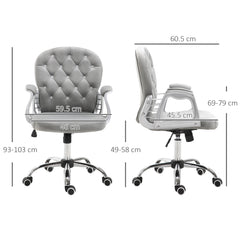 Vinsetto Office Chair, Swivel Desk Chair, Velvet Vanity Chair with Adjustable Height and Rolling Wheels for Home Work Study, Grey