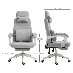 Vinsetto Office Chair, Ergonomic Desk Chair, High Back Fabric Work Chair with 160√Ç¬∞ Reclining Backrest, Retractable Footrest, Neck and Lumbar Pillow for Home and Study, Grey