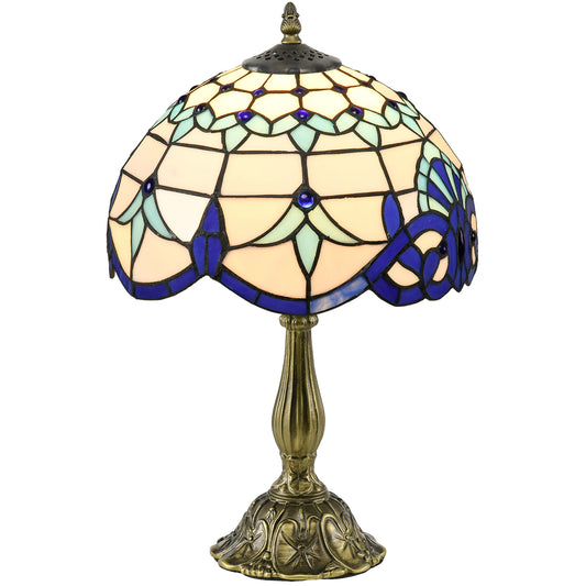 HOMCOM Stained Glass Table Lamp, Handmade Antique Bedside Lamp for Bedroom, Living room, Home, Nightstand, Decorative Night Light, Blue