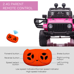 HOMCOM Kids Electric Ride On Car 12V Off Road Toy with Parental Remote Control 2 Motors Horn Lights Suspension Wheels for 3-6 Years Old Pink